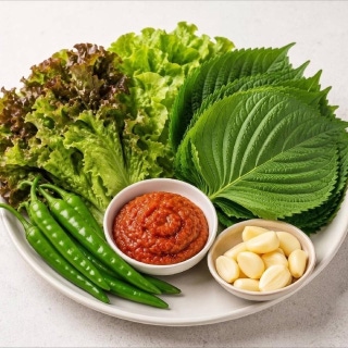 고추,마늘,깻잎,상추,쌈장 추가 사진